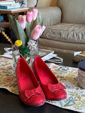 Red Sequin Bow Square/Chunky Heels